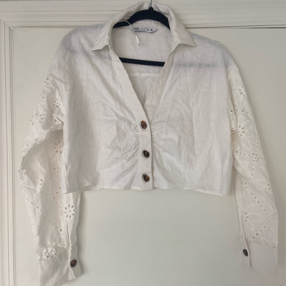 Zara White Eyelet Long Sleeve